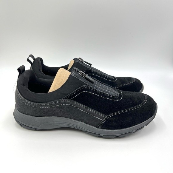 NEW Easy Spirit Womens Size 7.5 Cave Black Leather Comfort Sneakers Shoes‎ - Picture 2 of 9